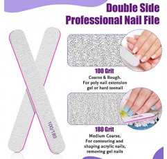 BLESWIN 네일 파일 100/180 그릿, 50개 네일 파일 네일용 벌크 에머리 보드, 천연 아크릴 네일용 전문 네일 파일 젤 네일, DIY 살롱 사용을 위한 재사용 가능한 양면 네일 파일