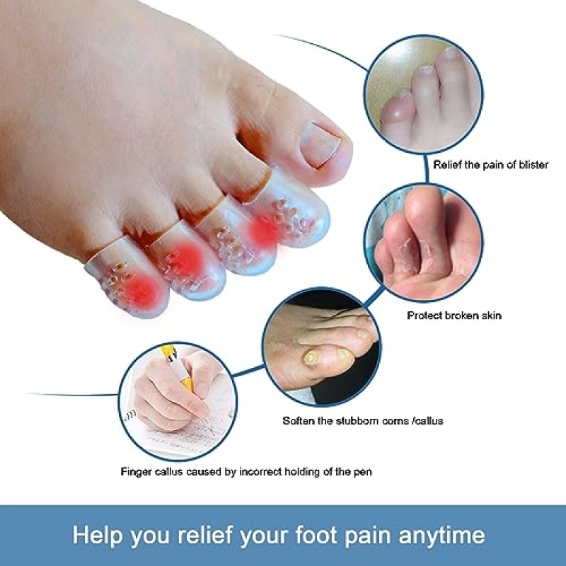 통기성 젤 새끼손가락 발가락 보호기, 20팩 실리콘 발가락 슬리브 투명한 발 옥수수 쿠션 패드, 건막류 물집, 티눈, 망치 발가락, 발톱 손실, 마찰 통증 완화용 작은 발가락 캡