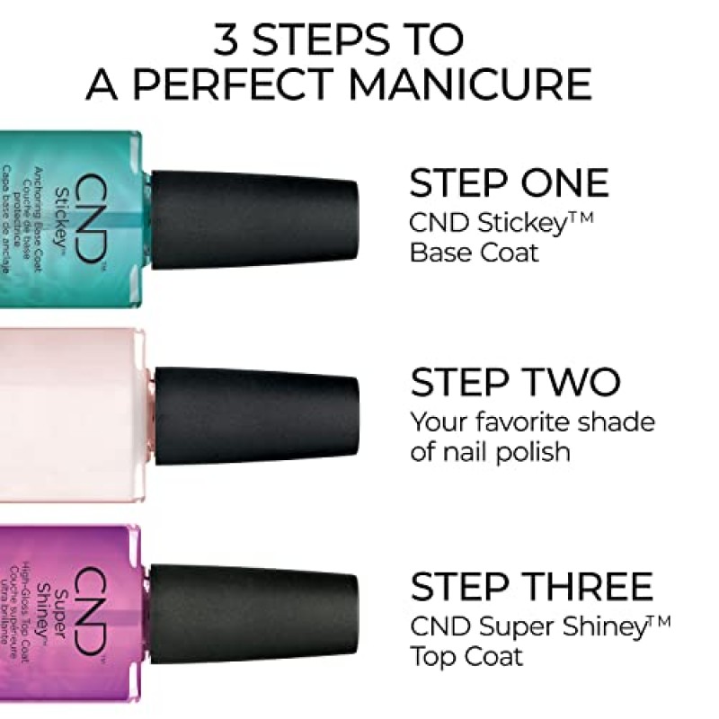 CND 네일 폴리쉬 슈퍼 샤이니, 고광택 탑 코트 & 스티키 앵커링 베이스