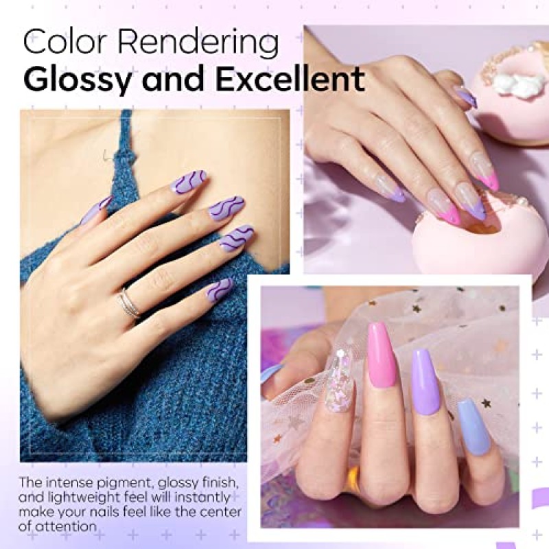 Modelones 4 가지 색상 딥 파우더 네일 스타터 키트, 2023 봄 트렌디 라일락 퍼플 블루 핑크 버터 플라이 글리터 디핑 파우더 세트, 프렌치 네일 아트베이스 탑 코트 액티베이터 에센셜 리퀴드 매니큐어 DIY 살롱