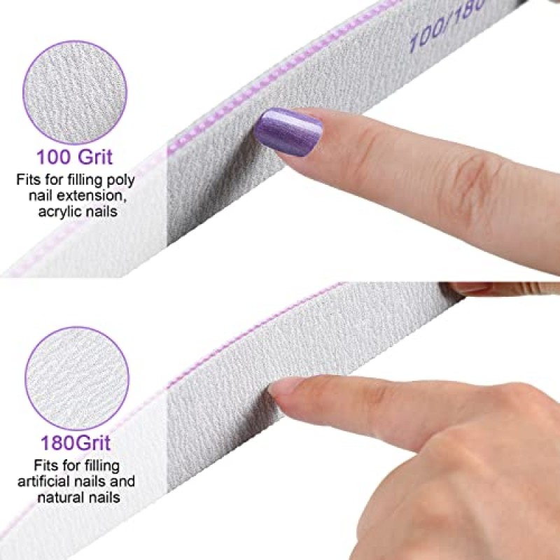 200개 네일 파일 100/180 그릿 양면 에머리 보드 아크릴 손톱용 재사용 가능한 네일 파일 천연 손톱용 전문 매니큐어 도구 아크릴 손톱 가정 및 미용실 용품(부문)