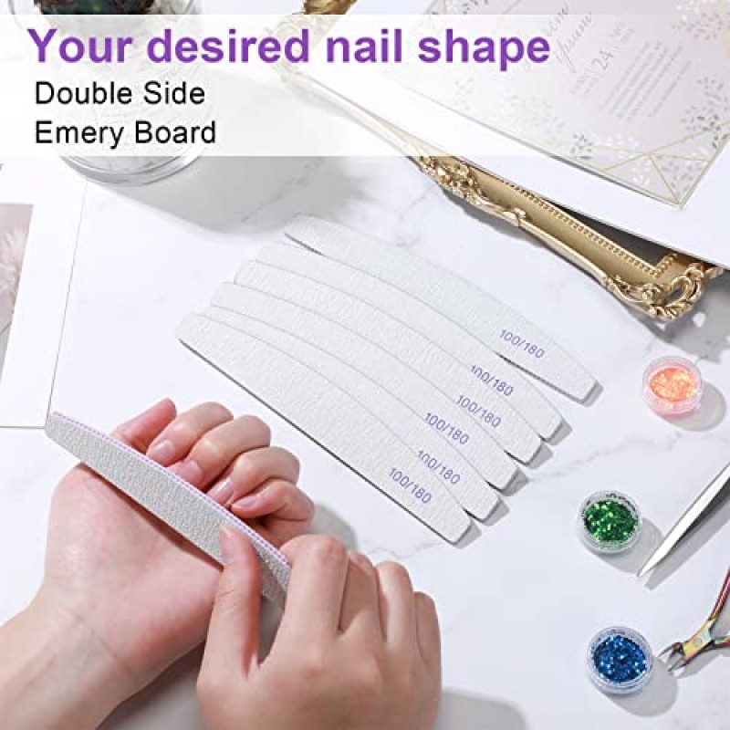 200개 네일 파일 100/180 그릿 양면 에머리 보드 아크릴 손톱용 재사용 가능한 네일 파일 천연 손톱용 전문 매니큐어 도구 아크릴 손톱 가정 및 미용실 용품(부문)