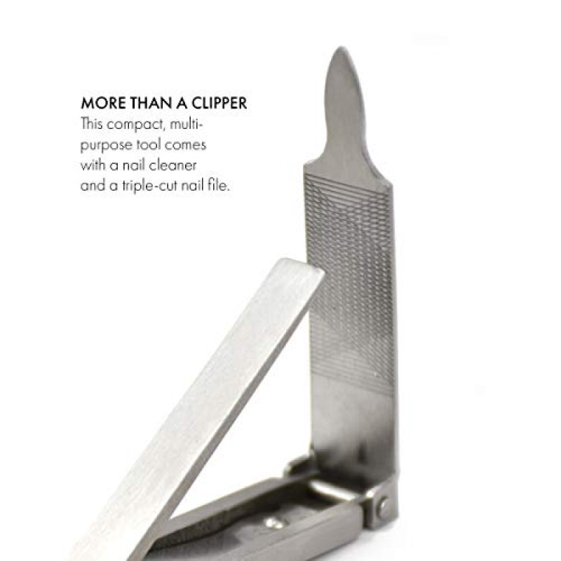 GERMANIKURE 포켓 손톱깎이 가죽 키체인 케이스 - 접이식 올인원 네일 관리 도구 - 독일산 FINOX 스테인레스 스틸 - 여행용 손톱깎이, 클리너, 줄