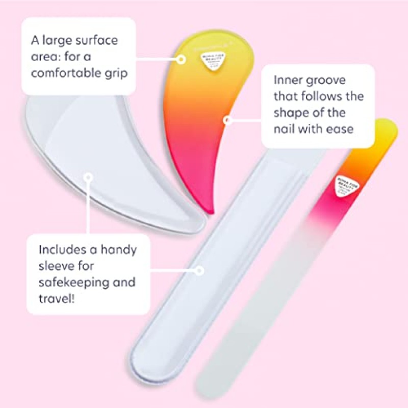 체코 유리 네일 파일(케이스 및 유리 발 파일 포함) 보나 피데 뷰티의 선셋 발 굳은 살 제거제 프리미엄 체코 유리 네일