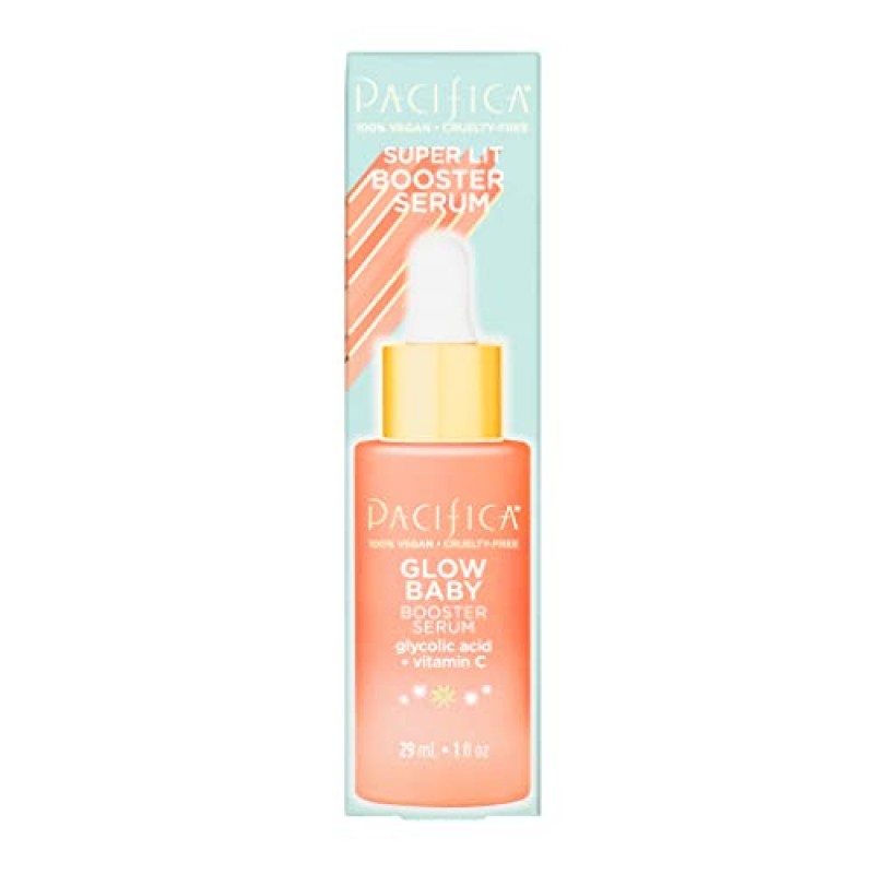Pacifica Beauty, 얼굴용 글로우 베이비 부스터 세럼, 비타민 C 및 글리콜산, 미백 및 지원, 모든 피부 타입용, 무향, 깨끗한 피부 관리, 비건 및 동물 실험 없음, 1 Fl Oz