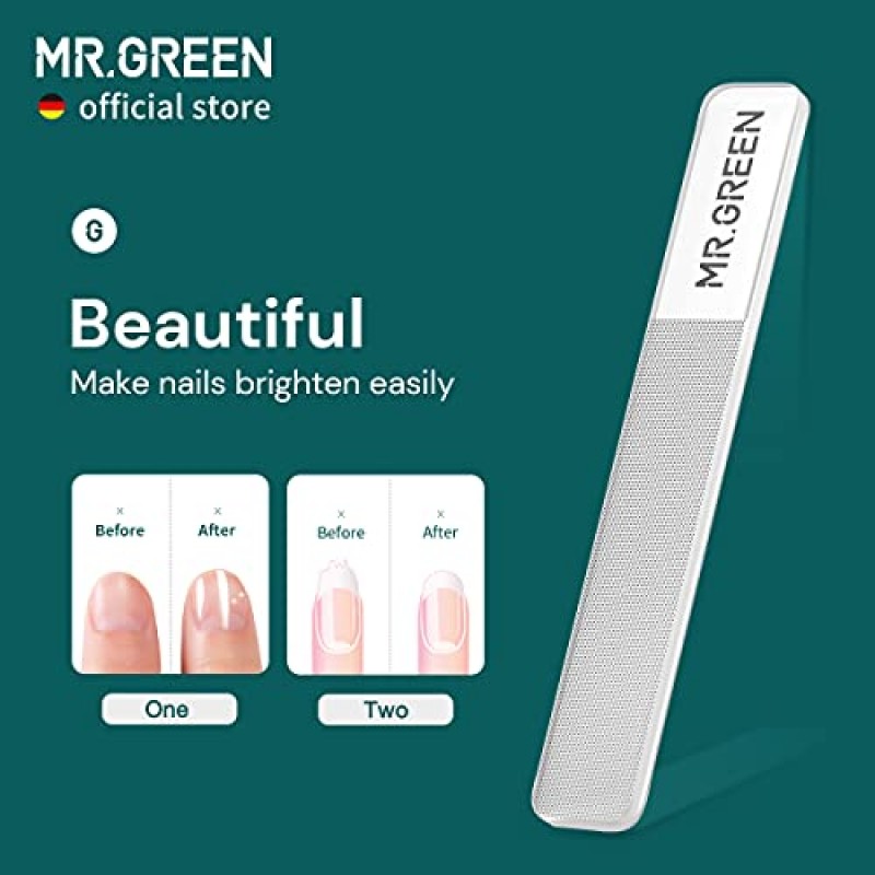 MR.GREEN 손톱깎이 곡선 날 손톱깎이 니퍼 매니큐어 가위 스테인레스 스틸 페디큐어 도구 (대형 + 유리 파일)