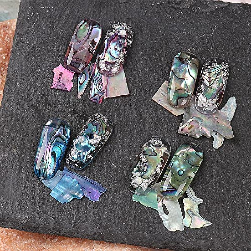 16 색 전복 껍질 조각 네일 반짝이 다채로운 불규칙한 파편 질감 네일 아트 스팽글 데칼 조각 DIY 팁 매니큐어 인어 조각 네일 아트 용 UV 젤 플레이크 네일 장식