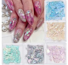 16 색 전복 껍질 조각 네일 반짝이 다채로운 불규칙한 파편 질감 네일 아트 스팽글 데칼 조각 DIY 팁 매니큐어 인어 조각 네일 아트 용 UV 젤 플레이크 네일 장식