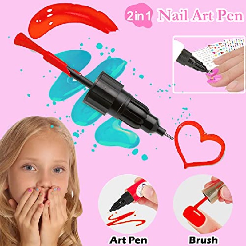 여아용 매니큐어 키트 7-12세, 아동 네일 키트 네일 아트 세트 네일 건조기, 네일 펜, 수납 책상, 아동 매니큐어 세트 여아용 선물, 스파 매니큐어 장식 여아 용품 - 파티 생일 선물