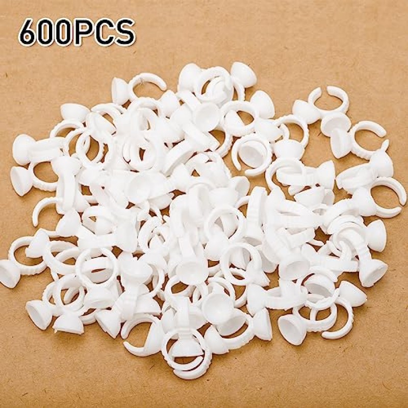 G2PLUS 600PCS 일회용 접착제 링, 흰색 속눈썹 접착제 홀더 링, 속눈썹 연장용 조절 가능한 속눈썹 접착제 홀더, 안료 홀더, 네일 아트 및 문신