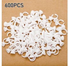 G2PLUS 600PCS 일회용 접착제 링, 흰색 속눈썹 접착제 홀더 링, 속눈썹 연장용 조절 가능한 속눈썹 접착제 홀더, 안료 홀더, 네일 아트 및 문신