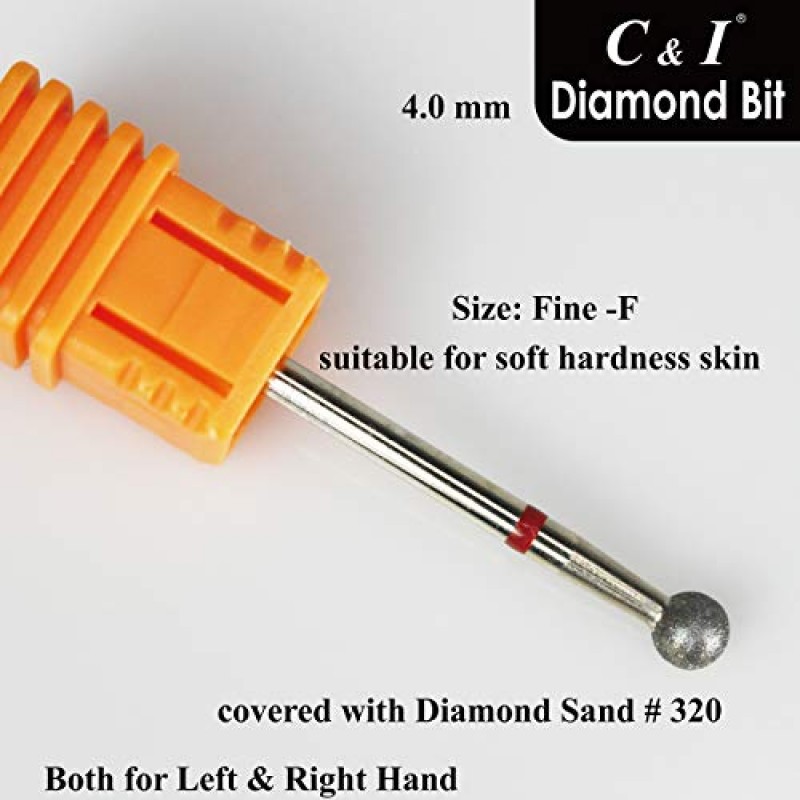 C & I 다이아몬드 네일 드릴 비트, 볼 모양 헤드 E-파일, 전문가용 큐티클 클린 드릴 비트, 개선된 다이아몬드 파우더 및 텅스텐 카바이드 생크 3/32