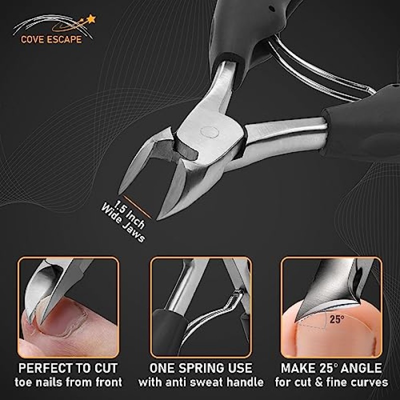 노인을 위한 자란 발톱깎이 8개 두꺼운 발톱 - 남성, 전문가 및 성인을 위한 헤비 듀티 발병 전문의 발가락 손톱 커터 - 쉬운 그립 핸들 스테인레스 스틸 날카로운 곡선 페디큐어 키트 코브 탈출