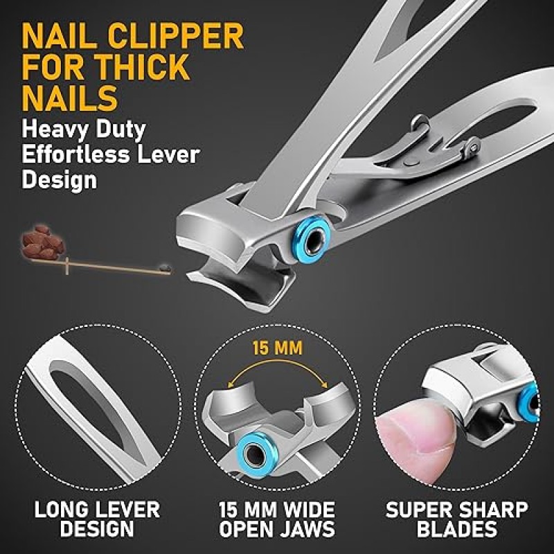노인을 위한 자란 발톱깎이 8개 두꺼운 발톱 - 남성, 전문가 및 성인을 위한 헤비 듀티 발병 전문의 발가락 손톱 커터 - 쉬운 그립 핸들 스테인레스 스틸 날카로운 곡선 페디큐어 키트 코브 탈출