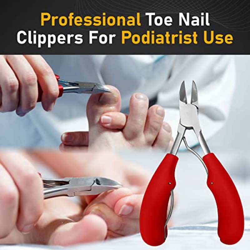 노인을 위한 자란 발톱깎이 8개 두꺼운 발톱 - 남성, 전문가 및 성인을 위한 헤비 듀티 발병 전문의 발가락 손톱 커터 - 쉬운 그립 핸들 스테인레스 스틸 날카로운 곡선 페디큐어 키트 코브 탈출