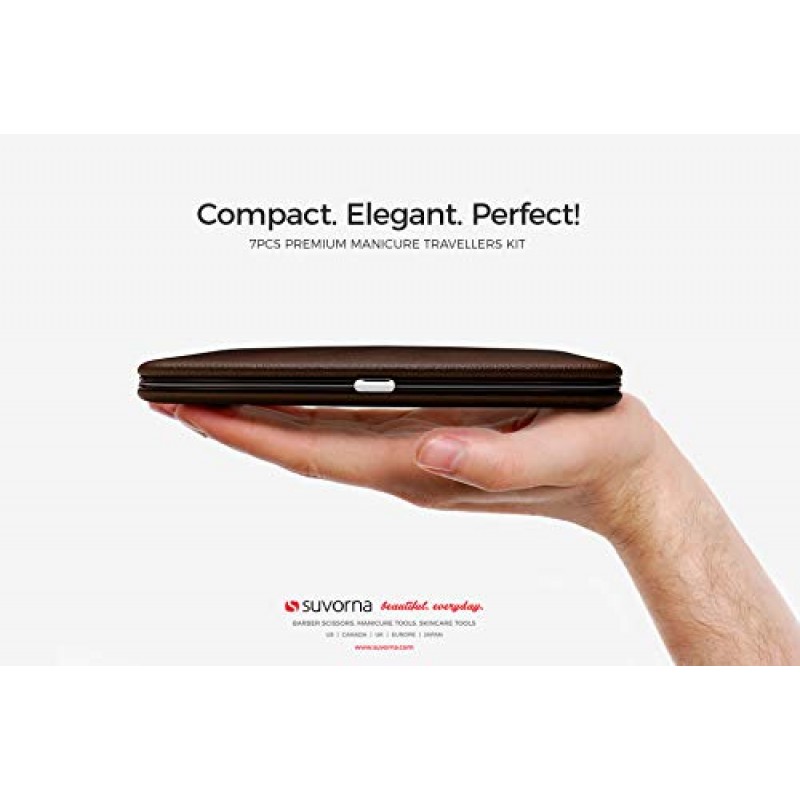 Suvorna - 프리미엄 매니큐어 세트 7개 - 일본식 스틸 네일/큐티클 니퍼 - 네일 가위 - 푸셔 - 네일 파일 - 핀셋 - 가정용/스파용 남성/여성용 전문 네일 케어 선물 상자 키트