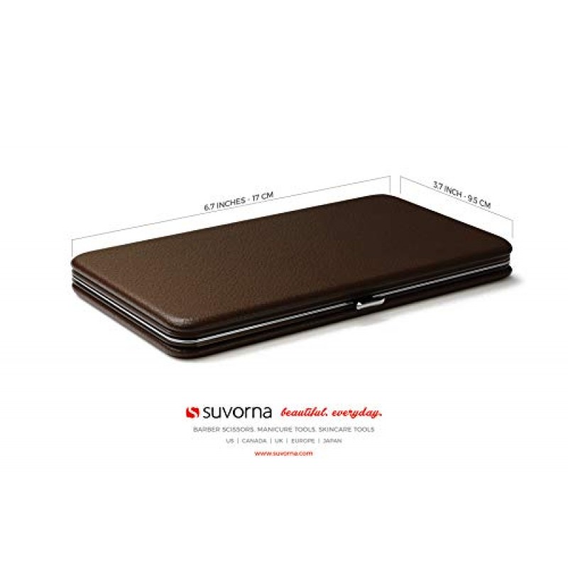 Suvorna - 프리미엄 매니큐어 세트 7개 - 일본식 스틸 네일/큐티클 니퍼 - 네일 가위 - 푸셔 - 네일 파일 - 핀셋 - 가정용/스파용 남성/여성용 전문 네일 케어 선물 상자 키트