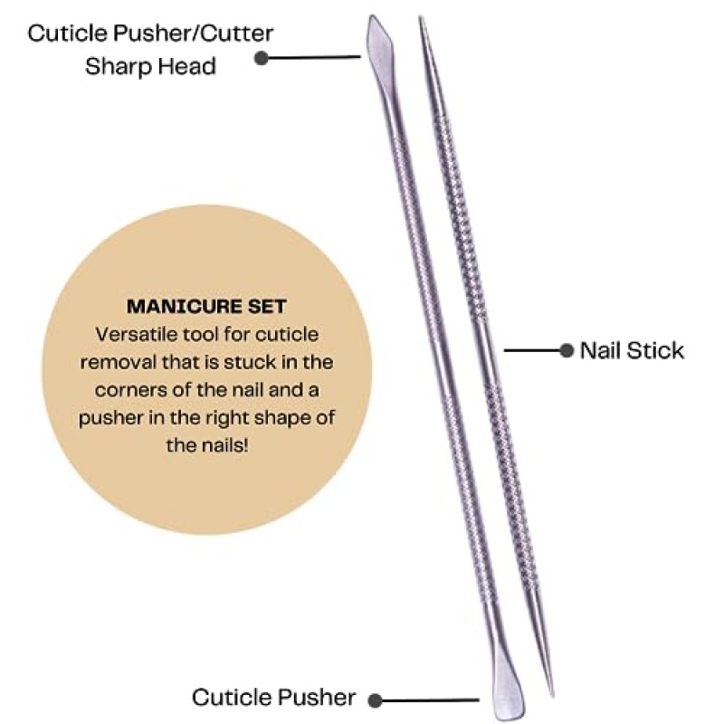 네일 케어 세트 MUNDIAL 778-EP - 이중 네일 주걱과 푸셔가 포함된 날카로운 큐티클 니퍼. 매니큐어 및 페디큐어 트리머 키트, 스테인레스 스틸, 오토클레이브 안전