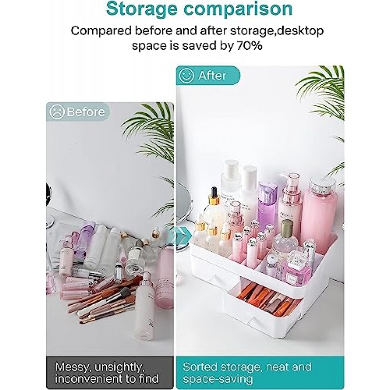 화장대용 메이크업 정리함, 서랍 2개가 있는 욕실 화장품 보관함, 로션용 스킨 케어 조리대 디스플레이 케이스 미용 헤어 제품 향수 아이섀도 립스틱 매니큐어 및 보석 등