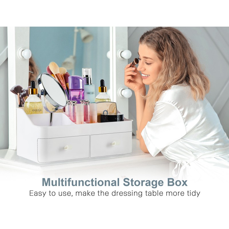화장대용 메이크업 정리함, 서랍 2개가 있는 욕실 화장품 보관함, 로션용 스킨 케어 조리대 디스플레이 케이스 미용 헤어 제품 향수 아이섀도 립스틱 매니큐어 및 보석 등