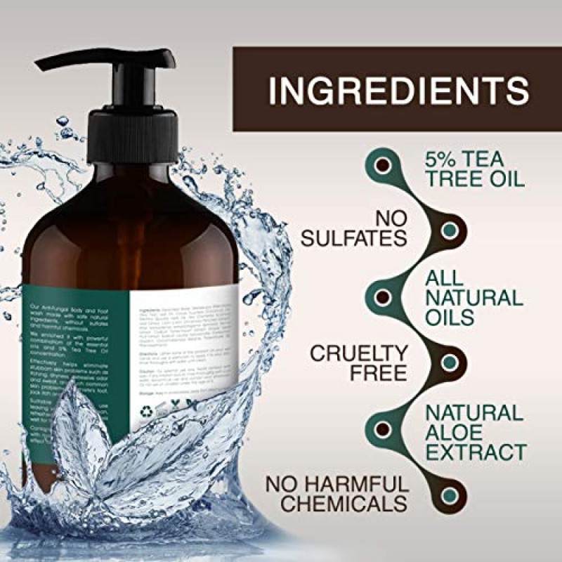 티 트리 오일 바디 워시 - 운동선수의 발, 백선, 가려움증, 여드름, 습진, 효모 감염, 체취, 가려운 피부에 도움 - 보습 알로에 함유 - 황산염 없음 - 16oz