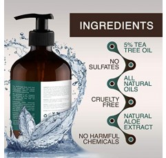 티 트리 오일 바디 워시 - 운동선수의 발, 백선, 가려움증, 여드름, 습진, 효모 감염, 체취, 가려운 피부에 도움 - 보습 알로에 함유 - 황산염 없음 - 16oz