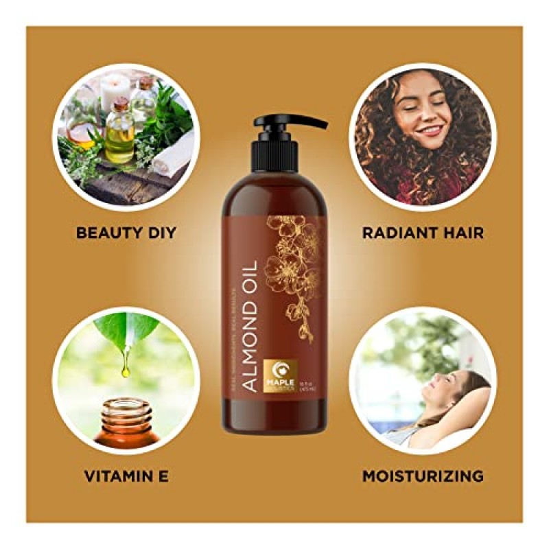 냉압착 스위트 아몬드 오일 - 남성과 여성을 위한 피부 관리 및 보습 바디 오일을 위한 퓨어 스위트 아몬드 오일 - 헤어 피부와 손톱용 에센셜 오일 혼합용 캐리어 오일 DIY 미용 제품 16온스