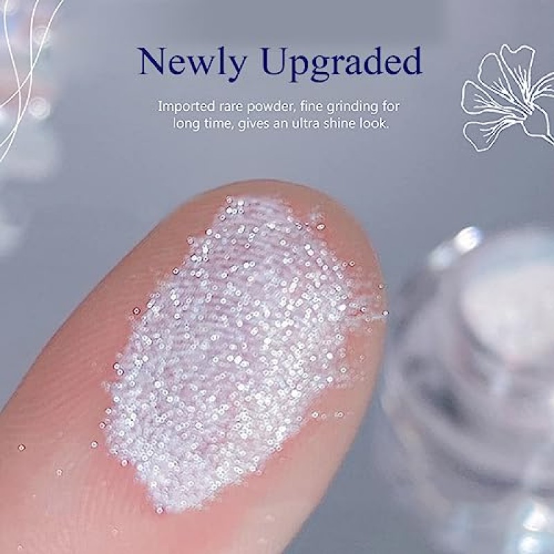 PrettyDiva 화이트 크롬 네일 파우더 - 쉬어 화이트 문라이트 네일 파우더 네일용 펄 운모 파우더 안료, 네일용 문라이트 화이트 크롬 파우더 메탈릭 미러 파우더 매니큐어 안료