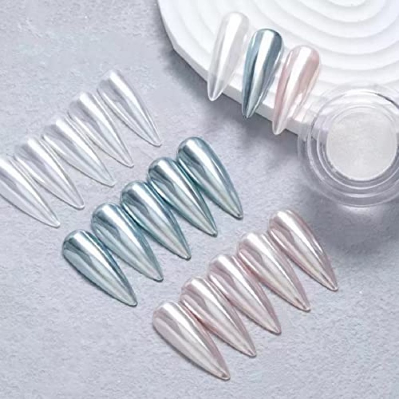 PrettyDiva 화이트 크롬 네일 파우더 - 쉬어 화이트 문라이트 네일 파우더 네일용 펄 운모 파우더 안료, 네일용 문라이트 화이트 크롬 파우더 메탈릭 미러 파우더 매니큐어 안료