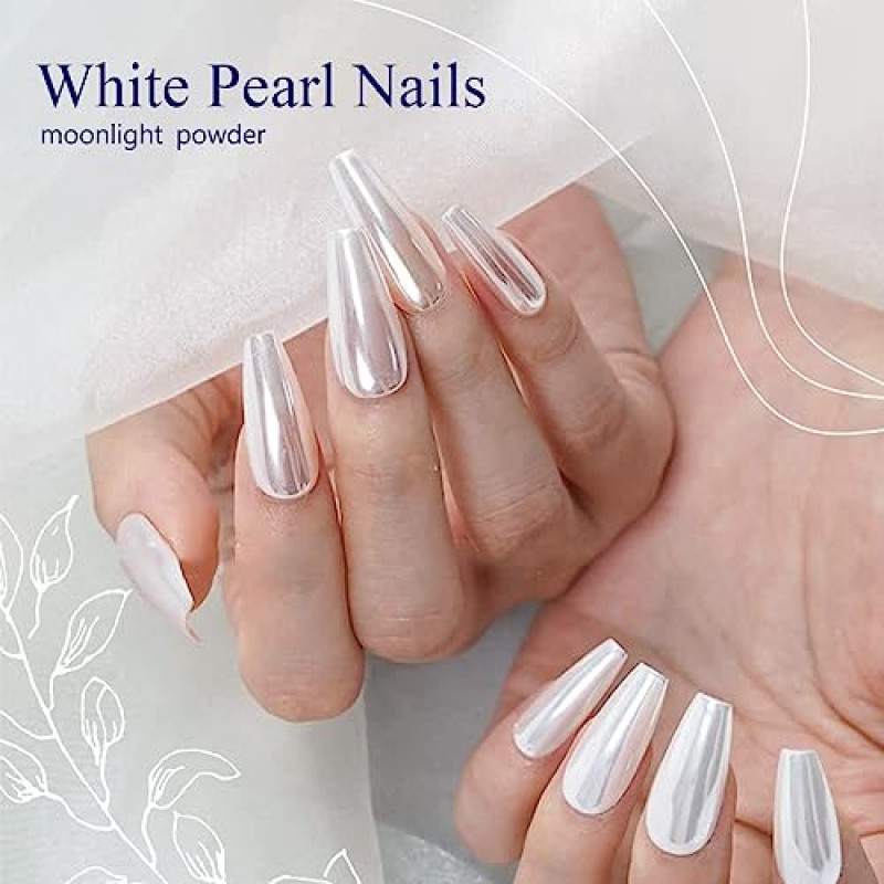 PrettyDiva 화이트 크롬 네일 파우더 - 쉬어 화이트 문라이트 네일 파우더 네일용 펄 운모 파우더 안료, 네일용 문라이트 화이트 크롬 파우더 메탈릭 미러 파우더 매니큐어 안료