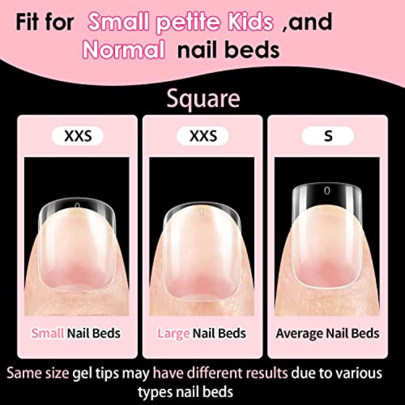 SINOKAME 600Pcs 여분의 짧은 XXS 정사각형 젤 네일 팁, 짧은 네일 침대용 작은 몸집이 작은 사전 에칭 풀 커버 가짜 손톱, 아크릴 손톱 확장의 접착제에 여분의 짧은 Squoval 클리어 프레스, 12 크기