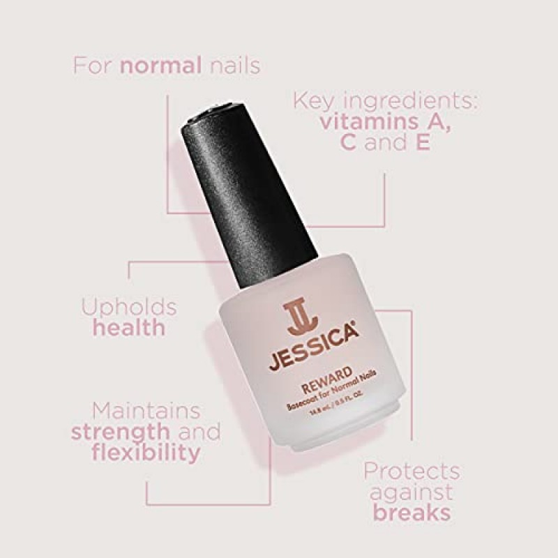 JESSICA: Reward 베이스코트 Healthy Nails - 풍부한 비타민, 힘과 유연성 강화, 파손 방지 - 비타민 A, C, E - 전문 네일 케어 - 강하고 아름다운 손톱용 - 14.8mL/0.5 Fl Oz