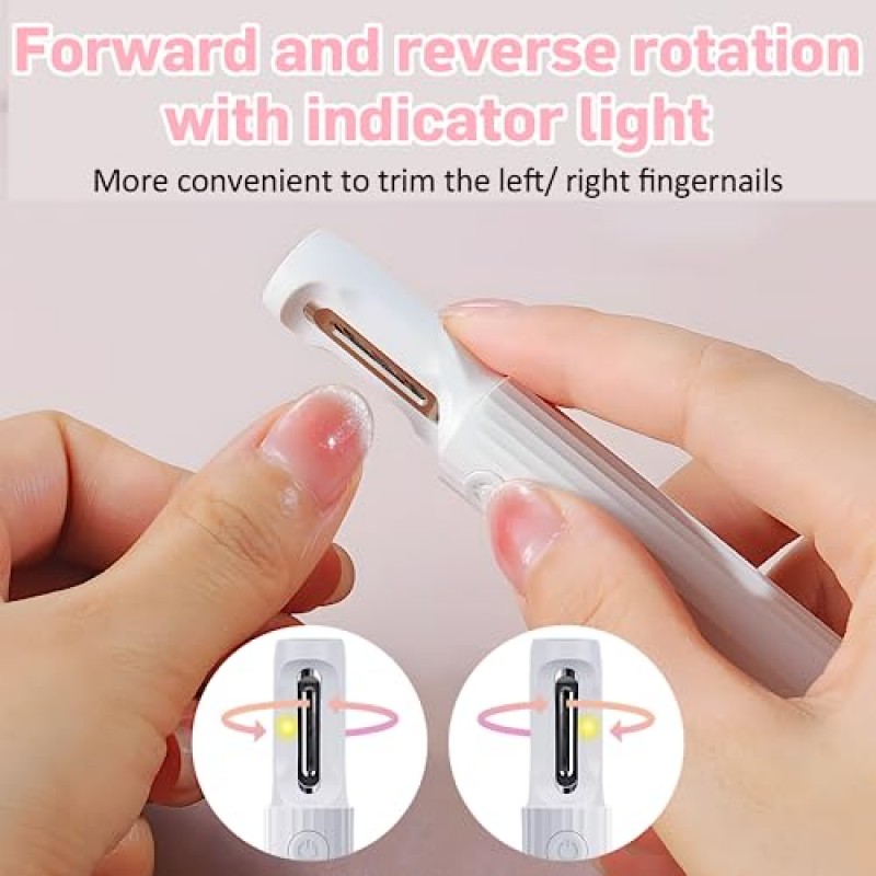 전기 손톱깎이, 립스틱 모양 손톱 트리머, USB 충전식, 안전 손톱 절단기, 표시등이 있는 정방향 및 역방향 회전, 남성 여성을 위한 전문 매니큐어 네일 도구