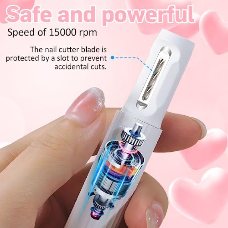 전기 손톱깎이, 립스틱 모양 손톱 트리머, USB 충전식, 안전 손톱 절단기, 표시등이 있는 정방향 및 역방향 회전, 남성 여성을 위한 전문 매니큐어 네일 도구
