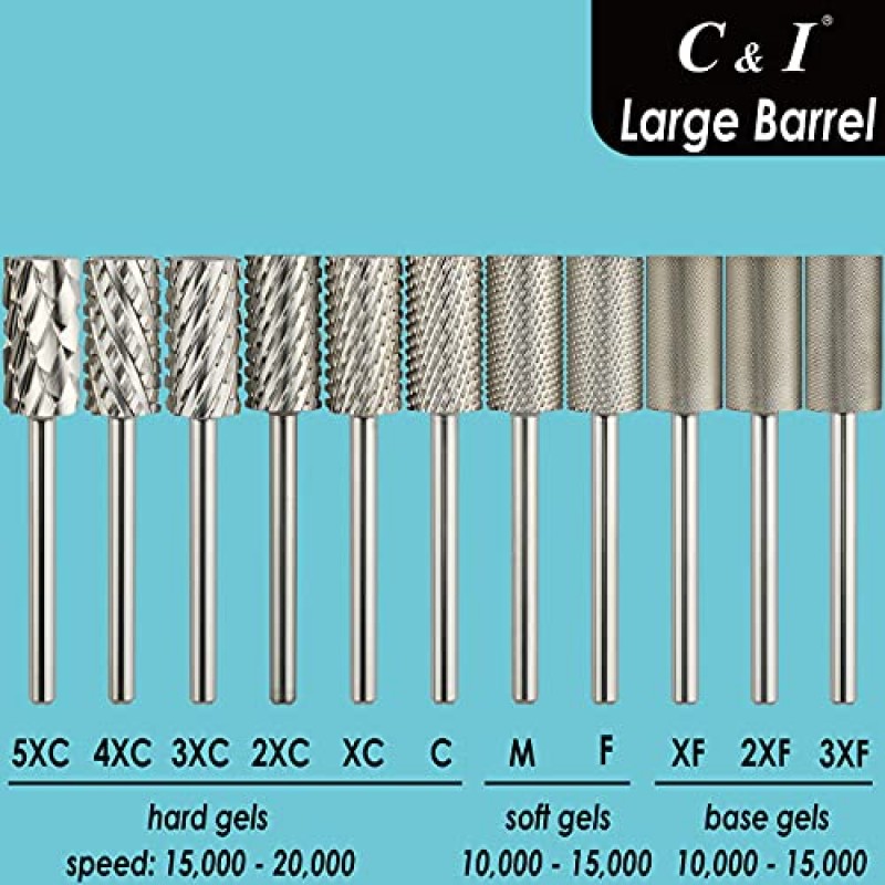 C & I 대형 배럴 네일 드릴 비트, 매니큐어 드릴 머신용 전문 전기 파일, 네일 젤 제거, 3/32
