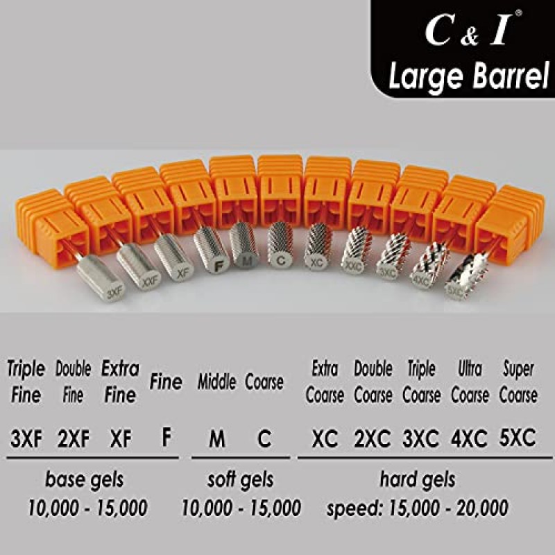 C & I 대형 배럴 네일 드릴 비트, 매니큐어 드릴 머신용 전문 전기 파일, 네일 젤 제거, 3/32