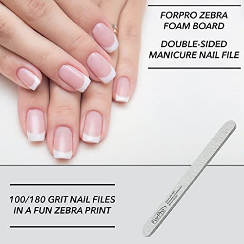 ForPro Zebra 폼 보드, 100/180방, 양면 매니큐어 네일 줄, 7인치 L x .75인치 W 50개