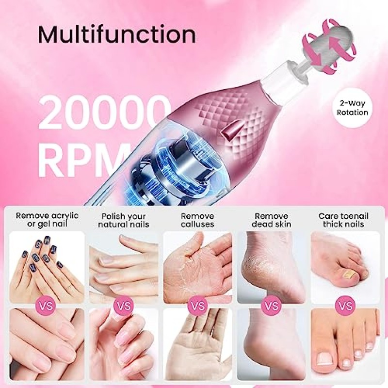 ISTON 36피스 전문 매니큐어 및 페디큐어 키트, 무선 네일 드릴 머신, 20000RPM, 11개 비트, 4단, 전기 네일 파일 세트, 네일 케어 키트, 매니큐어 페디큐어 도구, 보관 케이스