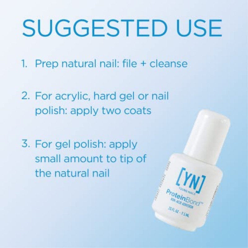 Young Nails 단백질 결합. 네일 준비 + 빠른 건조. 젤용 앵커, 광택제 + 아크릴 케라틴 본더, 0.25 Fl Oz