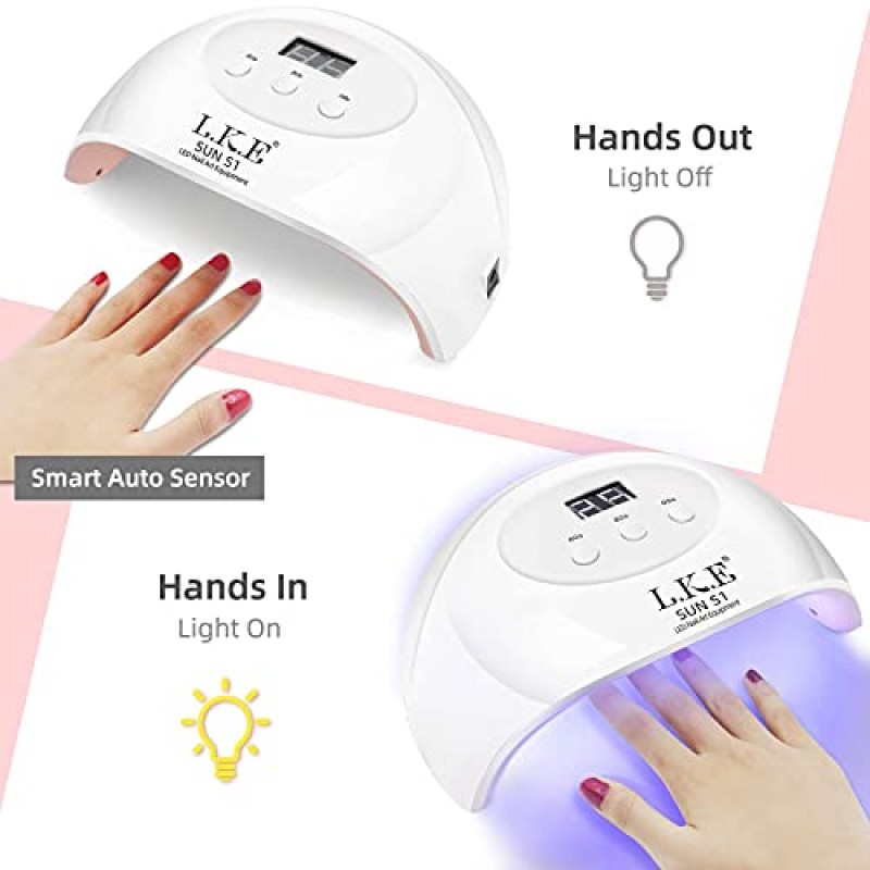 LKE UV LED 네일 램프, 네일 건조기 72W 젤 폴란드어 경화 램프 젤 매니큐어 키트 네일 아트 액세서리 화이트