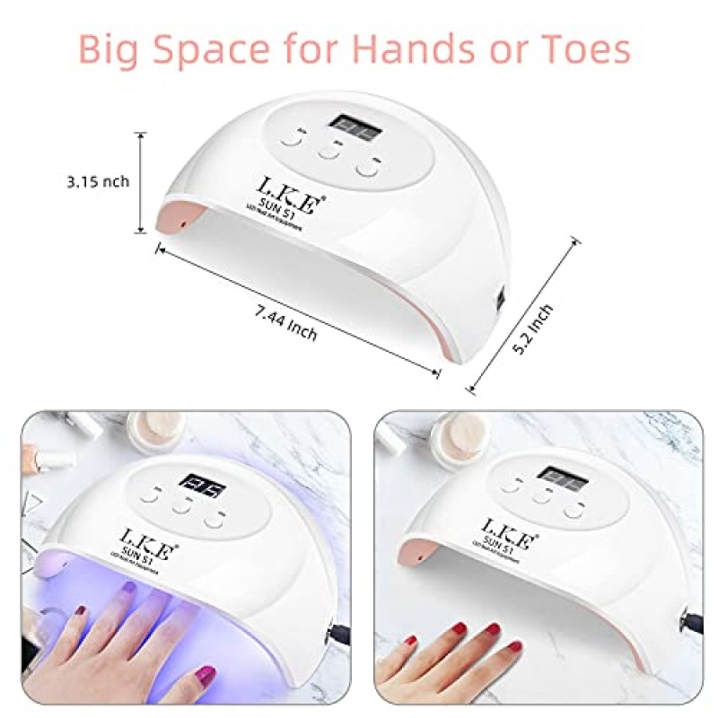 LKE UV LED 네일 램프, 네일 건조기 72W 젤 폴란드어 경화 램프 젤 매니큐어 키트 네일 아트 액세서리 화이트