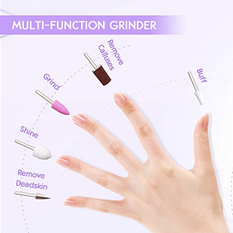 TOUCHBeauty 전기 네일 파일 10개 포함 네일 e 드릴 비트, 천연 손가락 및 발가락 관리용 매니큐어 장치 TB-1335 보라색