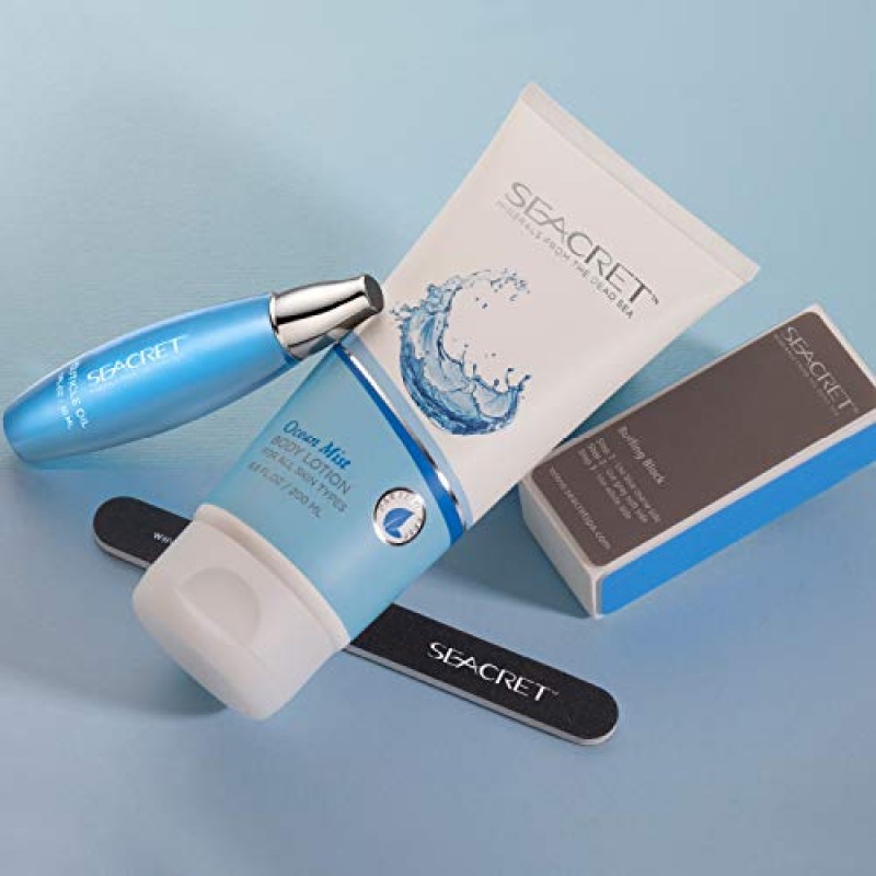 SEACRET NAIL CARE 컬렉션: 사해 미네랄 손톱 및 발톱 DIY 살롱 매니큐어 트리트먼트 세트(파일 포함), 광택용 3방향 버퍼 블록, 큐티클 오일 1온스, 바디 로션 키트 6.8온스, 모든 피부 타입