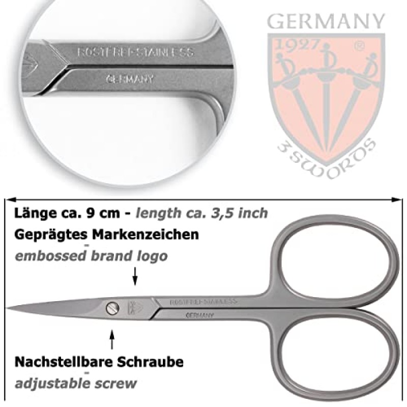 3 Swords Germany Solingen - 브랜드 품질 스테인레스 스틸 INOX 곡선 큐티클 가위(1개) 매니큐어 페디큐어용 케이스 포함 - 3 Swords의 네일 케어 - 독일산