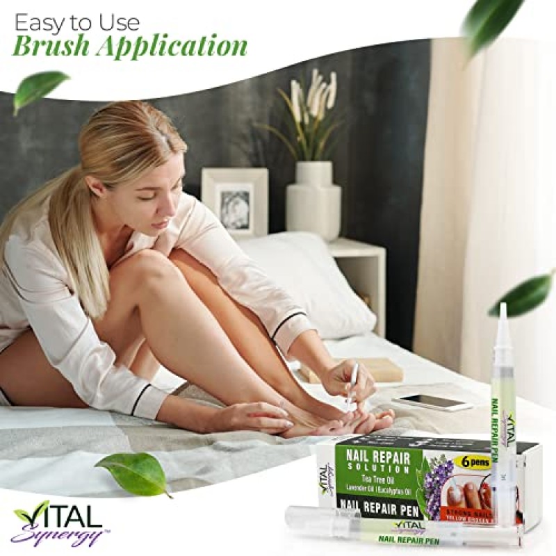 Vital Synergy Natural Tea Tree Oil 발톱 네일 리페어 솔루션 - 발톱 및 손톱 네일 리페어를 위한 네일 트리트먼트 - 무좀 트리트먼트 - 엑스트라 스트렝스 손상된 손톱 발톱 네일 성장 트리트먼트