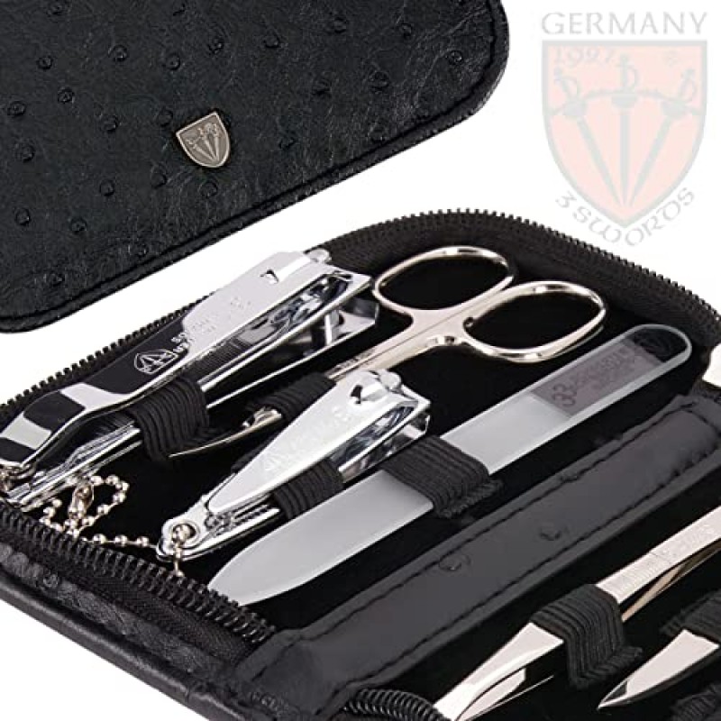 3 Swords Germany - 전문가용 손가락 및 발가락 손톱 관리 가위 클리퍼 패션 가죽 케이스용 브랜드 품질 8피스 매니큐어 페디큐어 손질 키트 세트, 선물 상자, Made in Solingen Germany(22009)