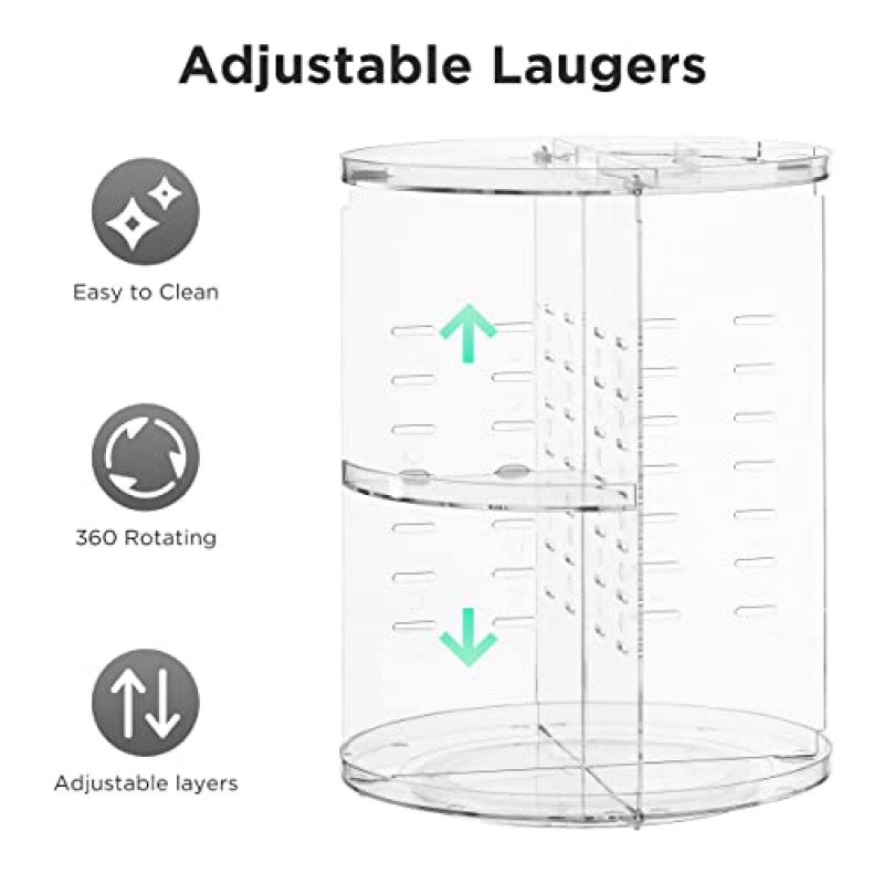 Vorey 360 회전 메이크업 주최자, 대용량 DIY 조정 가능한 화장품 디스플레이 주최자, 화장대 조리대 용 회전 향수 스킨 케어 주최자, 투명