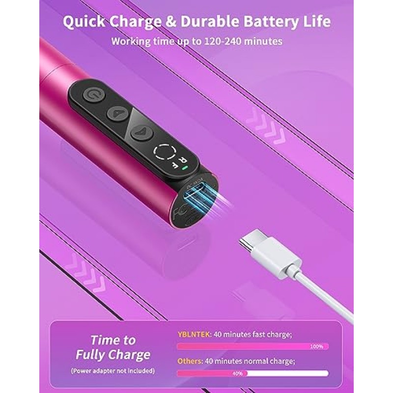 YBLNTEK 전기 네일 파일, 35,000 RPM 아크릴 젤 네일용 휴대용 전기 네일 드릴, 홈 살롱 매니큐어 및 페디큐어용 무선 네일 드릴, 레드