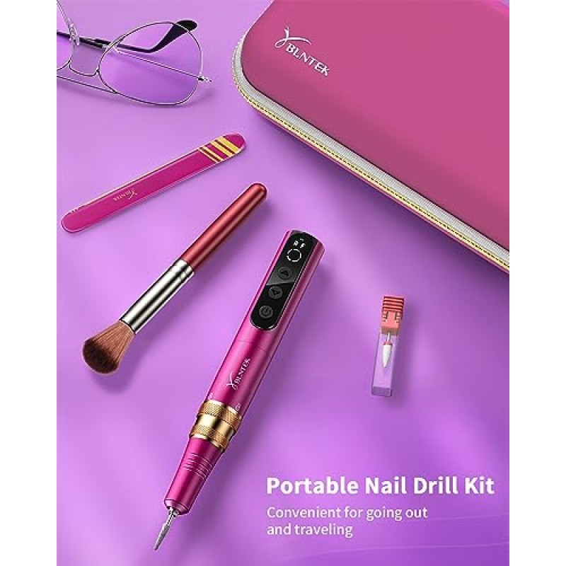 YBLNTEK 전기 네일 파일, 35,000 RPM 아크릴 젤 네일용 휴대용 전기 네일 드릴, 홈 살롱 매니큐어 및 페디큐어용 무선 네일 드릴, 레드