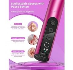 YBLNTEK 전기 네일 파일, 35,000 RPM 아크릴 젤 네일용 휴대용 전기 네일 드릴, 홈 살롱 매니큐어 및 페디큐어용 무선 네일 드릴, 레드